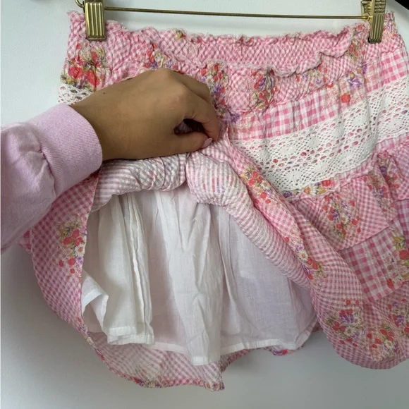 LoveShackFancy Pink Floral Tiered Mini Skirt - Picture 6 of 12